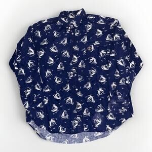 Alberto Bandit Nautical Boats Button Up Shirt Men’s Large 24x27 Blue